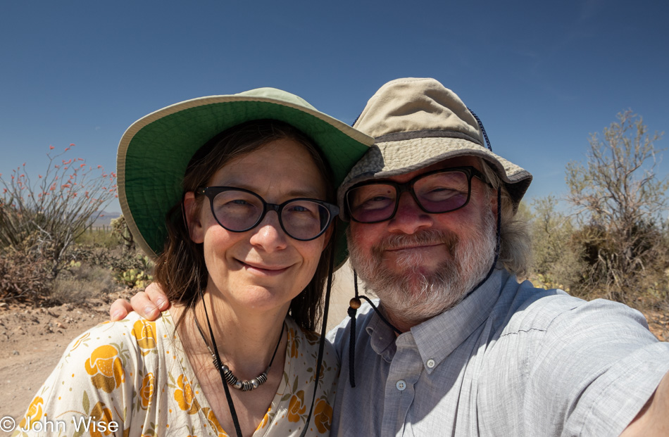 Caroline Wise and John Wise at Saguaro National Park in Tucson, Arizona