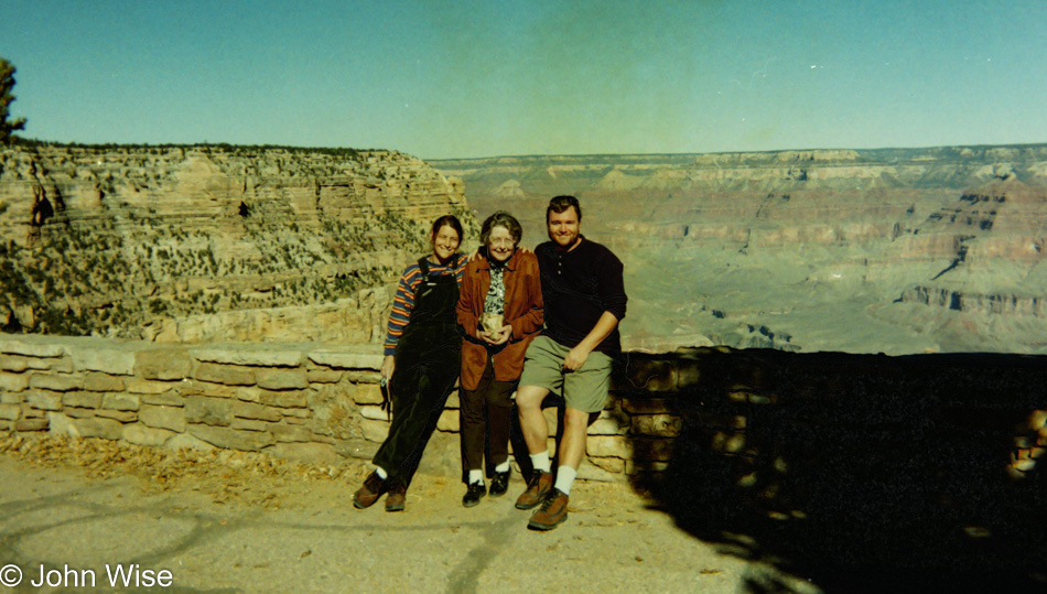 Caroline Wise, Jutta Engelhardt, and John Wise at the Grand Canyon National Park, Arizona