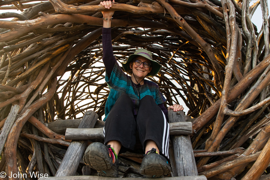 Caroline Wise in our Nest at Treebones Resort on the Big Sur Coast in California