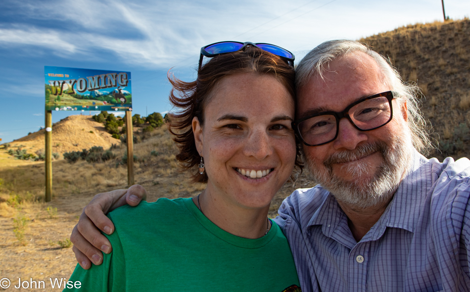 Jessica Aldridge nee Wise and John Wise at Wyoming State Line