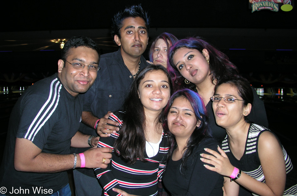 Jay Patel, Raenu, Rinku Shah, and Caroline Wise bowling in Phoenix, Arizona