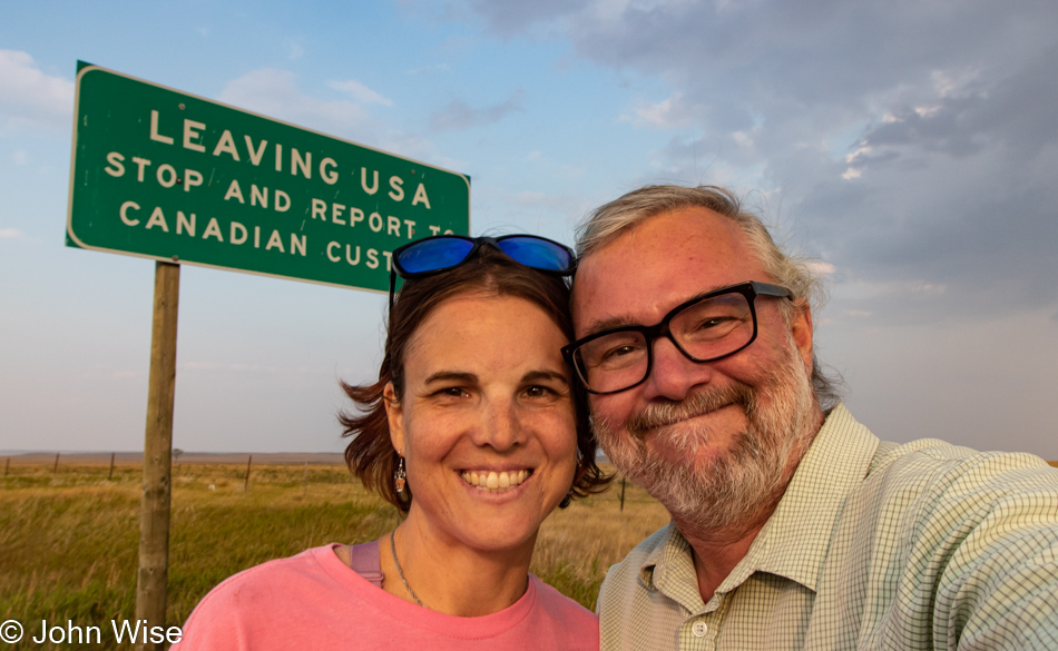 Jessica Aldridge and John Wise at U.S. and Canadian border near Scobey, Montana