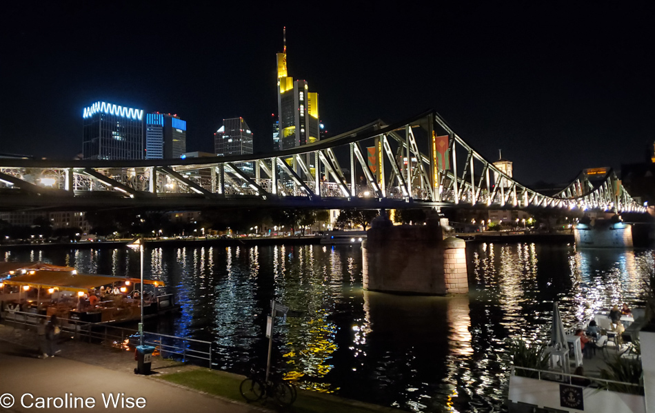On the Main River at night in Frankfurt, Germany