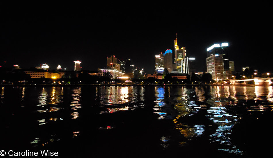 On the Main River at night in Frankfurt, Germany