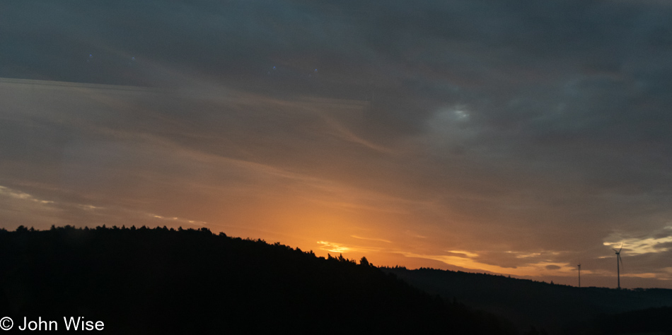 Sunrise over German countryside on way to Berlin