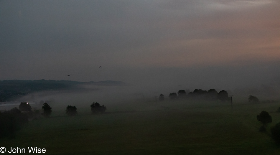 Sunrise over German countryside on way to Berlin