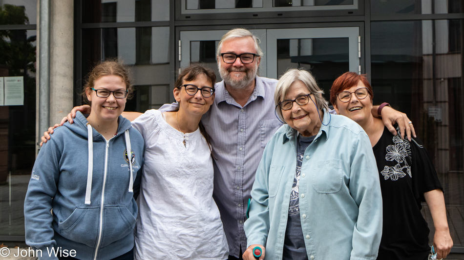 Katharina E, Caroline Wise, Jutta Engelhardt, Stephanie E., and John Wise in Frankfurt, Germany