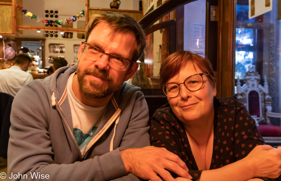 Klaus E. and Stephanie E. at dinner in Frankfurt, Germany