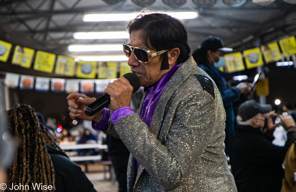 Elvis impersonator at San Pedro Fish Market, California