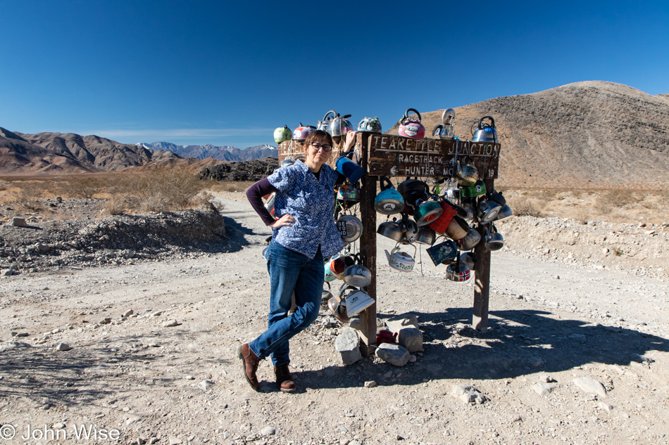 Caroline Wise at Teakettle Junction on the Road to Racetrack Playa in Death Valley National Park, California