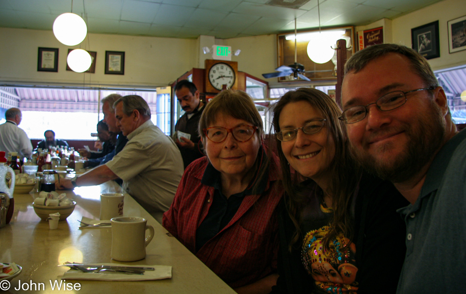 Jutta Engelhardt, Caroline Wise, and John Wise at Original Pantry Cafe in Los Angeles, California