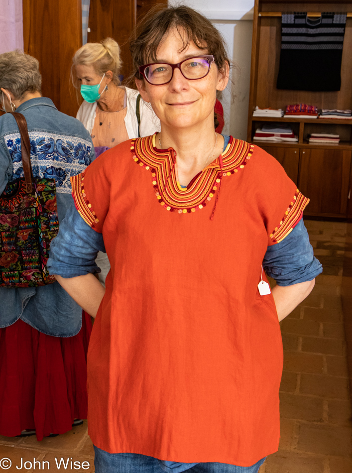 Caroline Wise at Sna Jolobil the Centro de Textiles Del Mundo Maya in San Cristobal de las Casas, Chiapas, Mexico