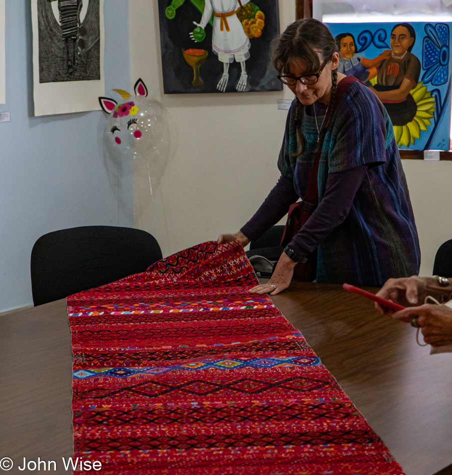 Caroline Wise at Jolom Maya Etik Women's Weaving Cooperative in San Cristobal de las Casas, Mexico