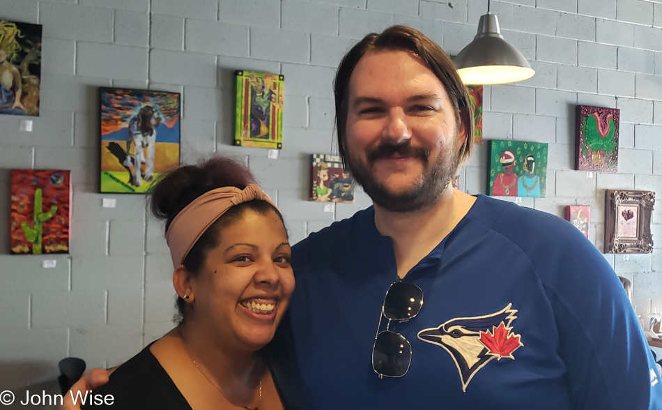 Happy couple Nicky and Randy at King Coffee Roastery in Phoenix, Arizona