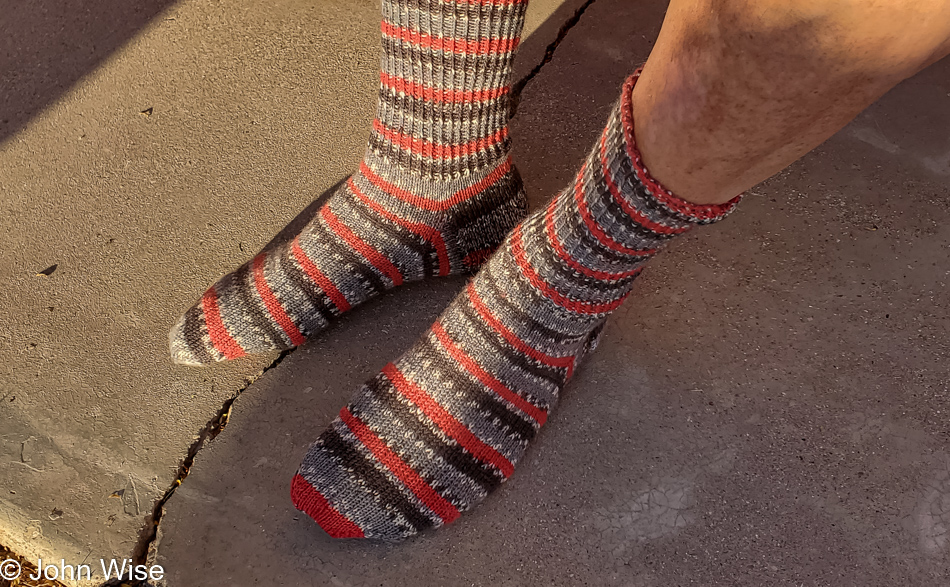 John Wise wearing new socks in Ajo, Arizona