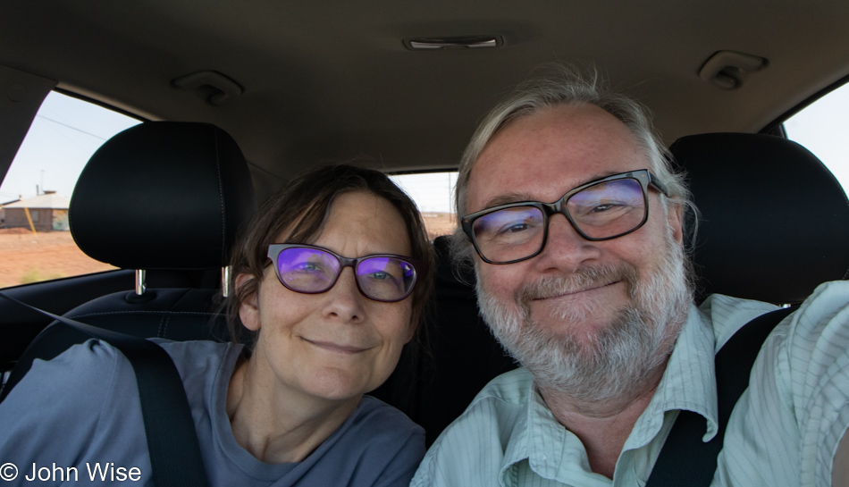 Caroline Wise and John Wise driving north in Arizona