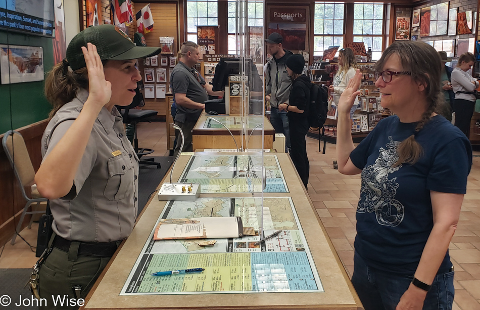 Caroline Wise becoming a Junior Ranger at Bryce National Park in Utah