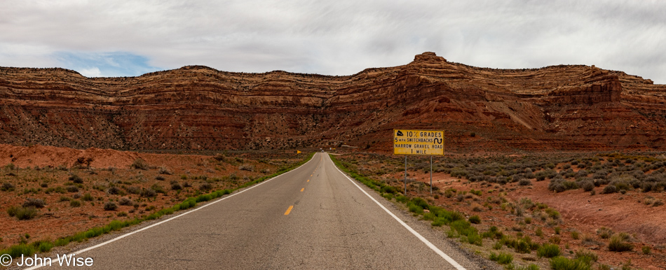 Heading up the Mokee Dugway in Mexican Hat, Utah