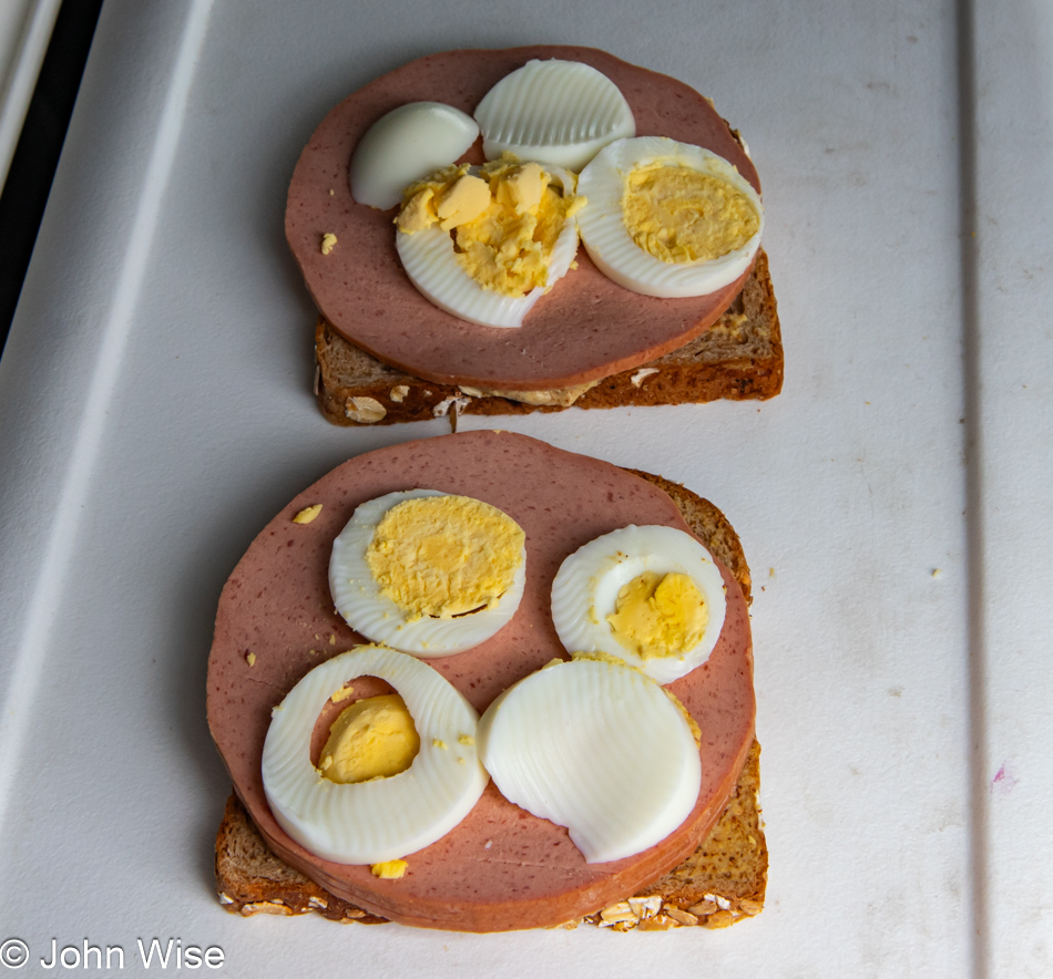 Bologna and egg sandwich