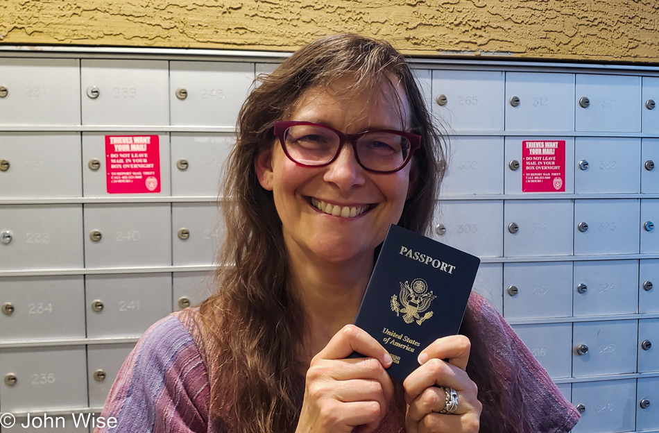 Caroline Wise with her new U.S. passport in Phoenix, Arizona