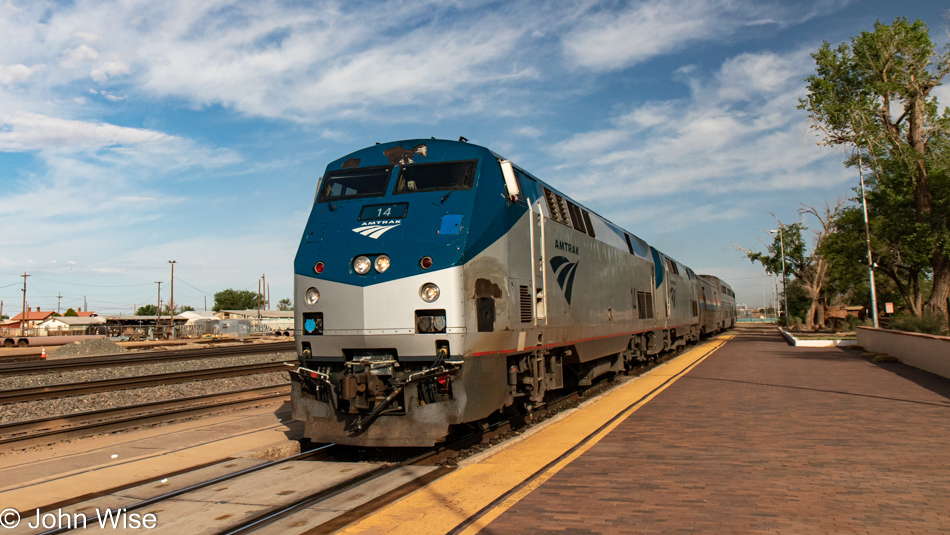 Amtrak pulling in at the La Posada Hotel in Winslow, Arizona