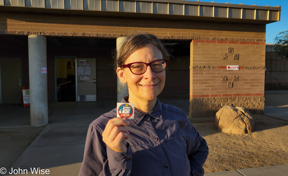 Caroline Wise voting in an American election for the first time. Phoenix, Arizona