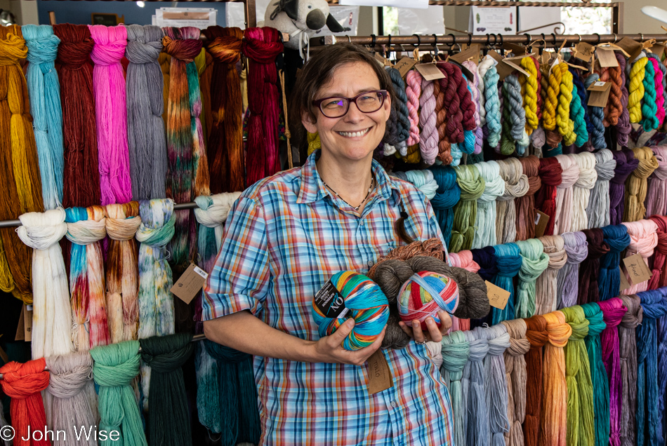 Caroline Wise at Ball & Skein Yarn Store in Cambria, California