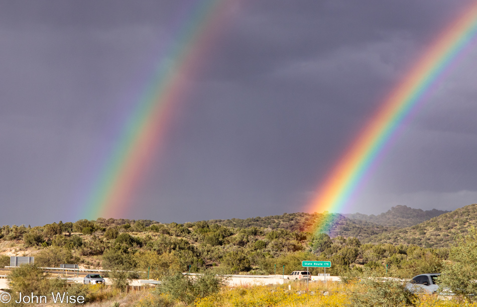 Rainbow seen over Highway 17 south of Flagstaff, Arizona