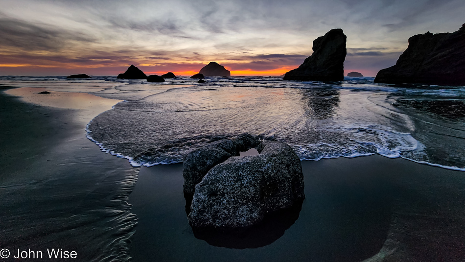 Bandon Beach at sunset in Bandon, Oregon