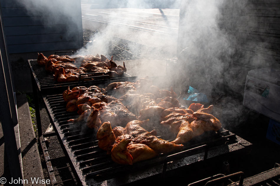 Spatchcocked grilling chicken in Lincoln City, Oregon at the El Torito Market