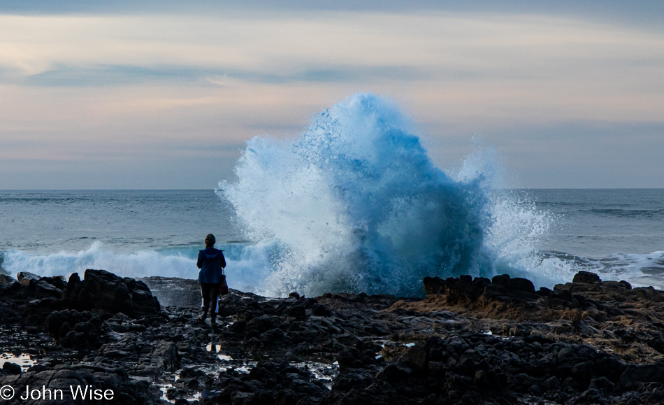 Caroline Wise at Thor's Well at Cape Perpetua Scenic Area in Yachats, Oregon