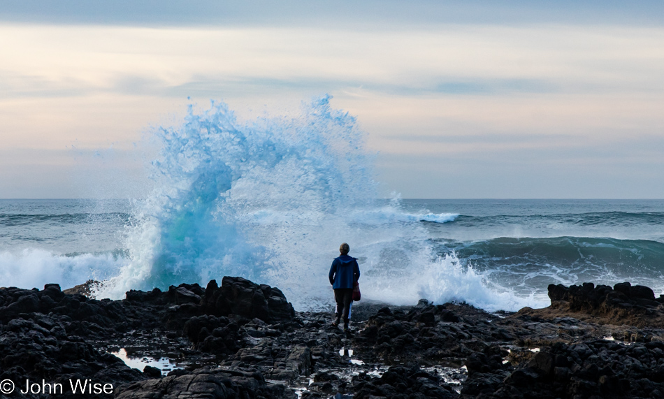 Caroline Wise at Thor's Well at Cape Perpetua Scenic Area in Yachats, Oregon