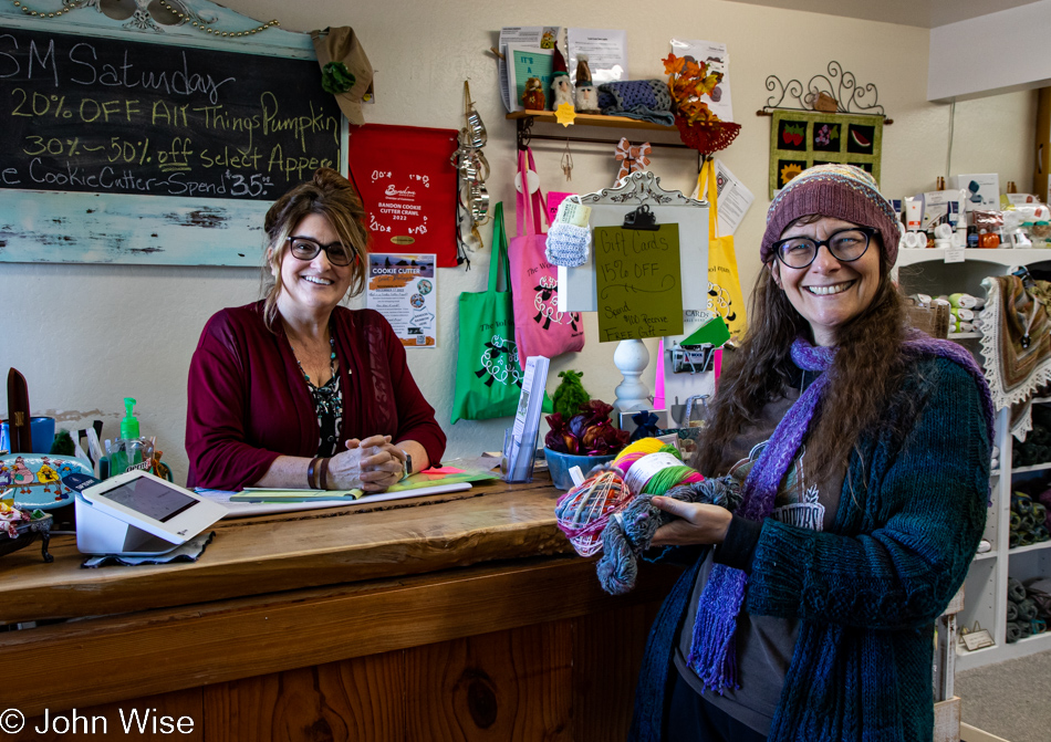 Caroline Wise at the Wool Company yarn store in Bandon, Oregon