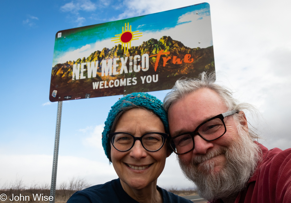 Caroline Wise and John Wise at the New Mexico State Line