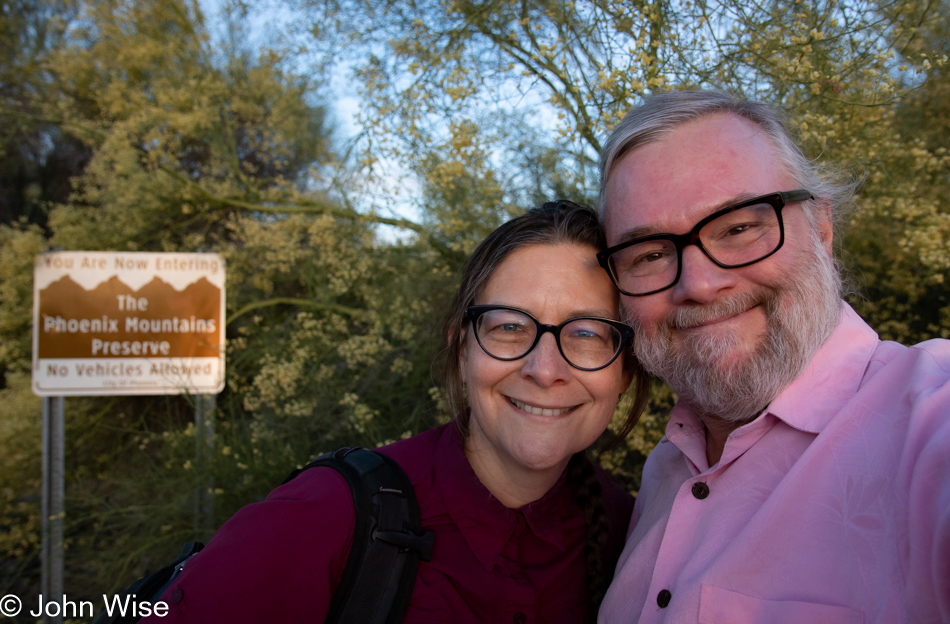 Caroline Wise and John Wise on Trail 100 in the Phoenix Mountains Preserve, Arizona
