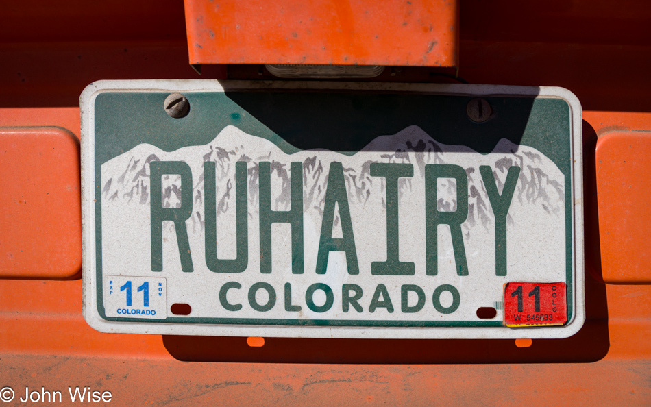 Steve Kenny's license plate at Oars in Flagstaff, Arizona