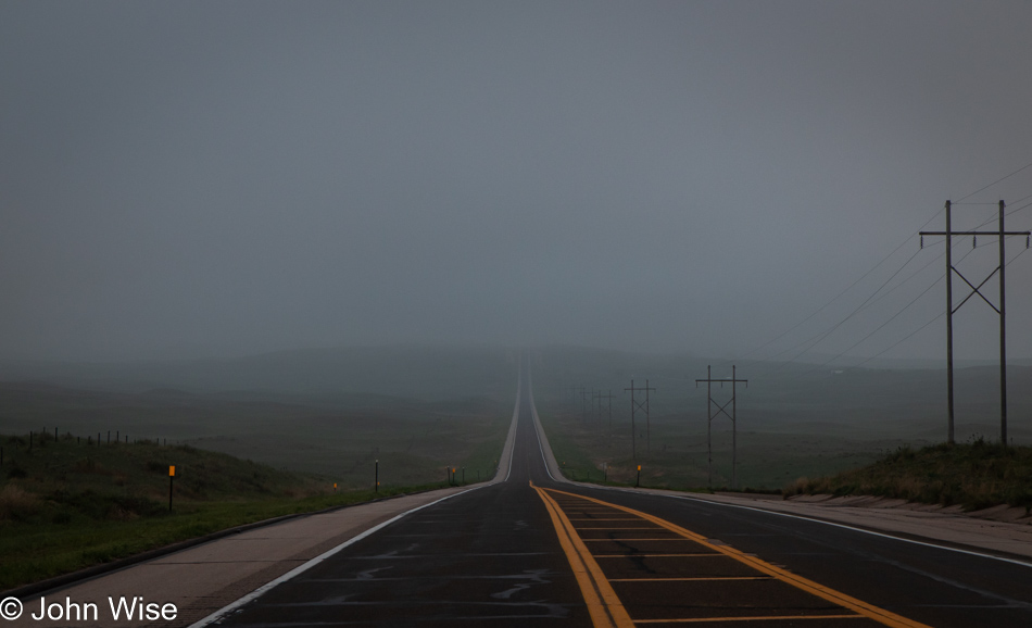 Foggy U.S. Route 83 in Southern Nebraska