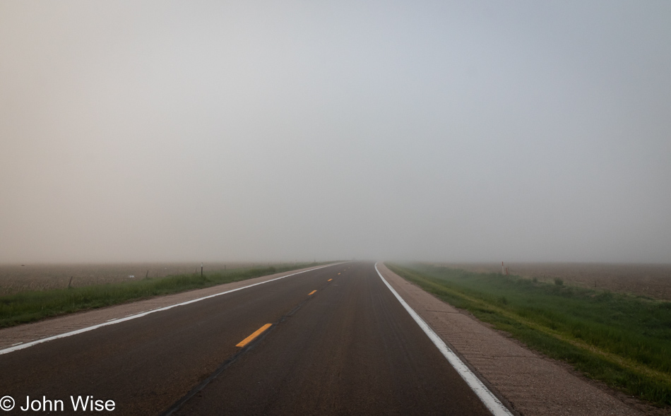 Foggy U.S. Route 83 in Southern Nebraska