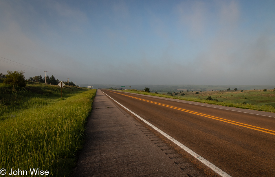 Foggy U.S. Route 83 in Southern Nebraska