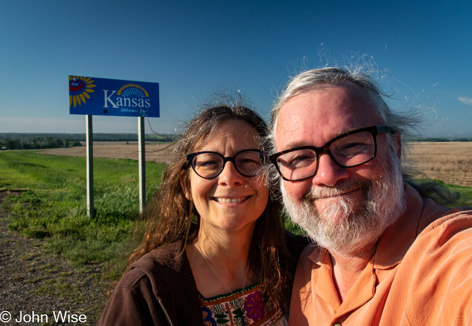 Caroline Wise and John Wise at the Kansas State Line on U.S. Route 83