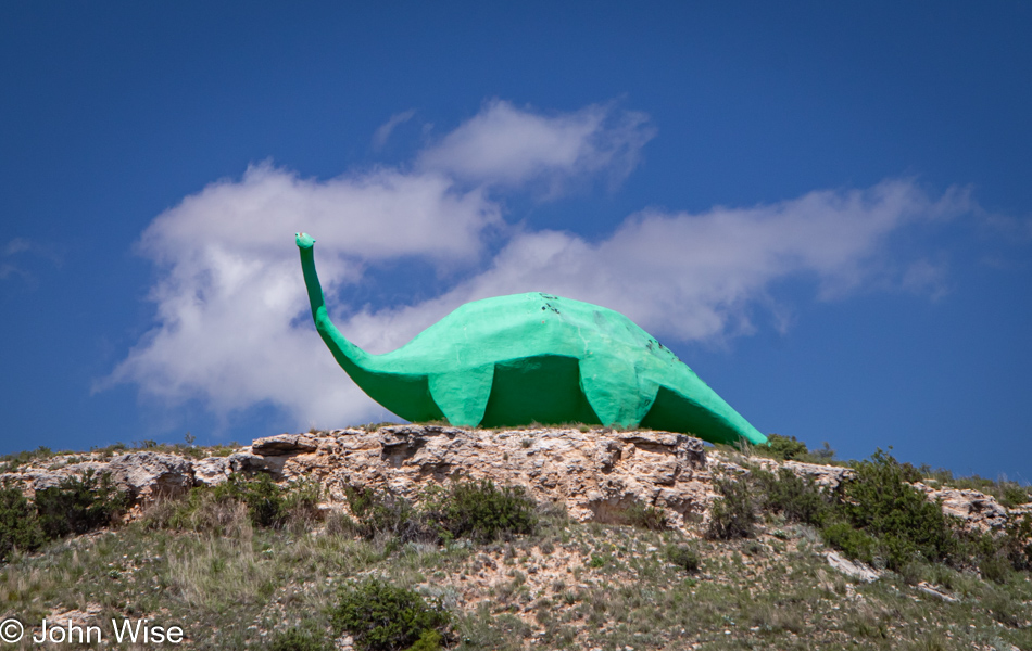 Green Dinosaur outside Canadian, Texas on U.S. Route 83