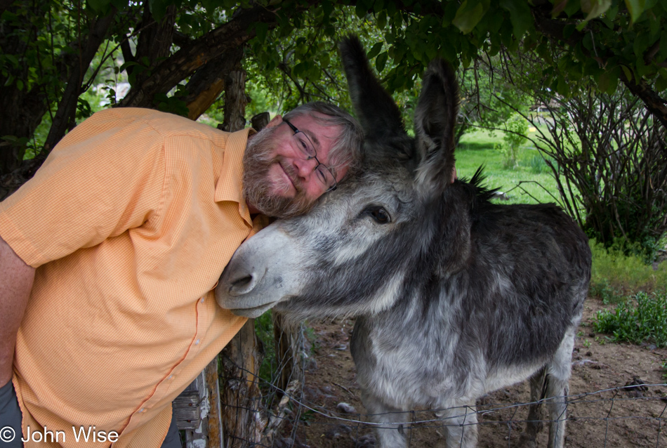 John Wise with Maisy the Donkey in Glendale, Utah