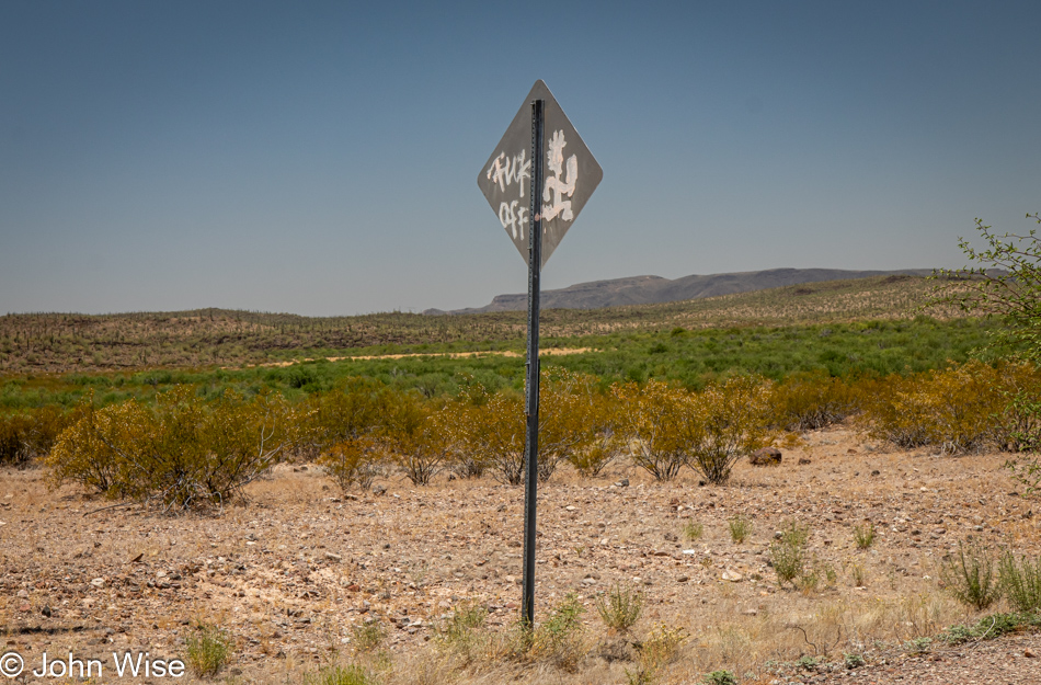 Back of a sign approaching Kaka (Ge'hakah or Gagka), Arizona