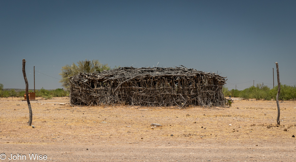 Shade hut known as Watto on the Tohono O'odham Nation in Kaka, Arizona