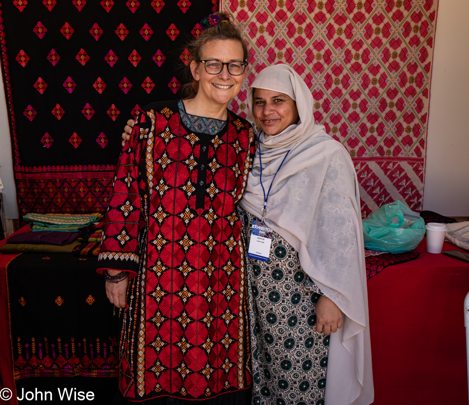 Caroline Wise and Gohar Sajid from Pakistan at the International Folk Art Market in Santa Fe, New Mexico