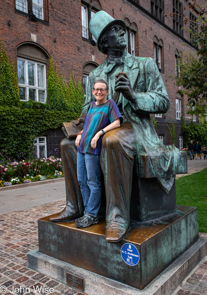 Caroline Wise at Hans Christian Anderson Statue in Copenhagen, Denmark