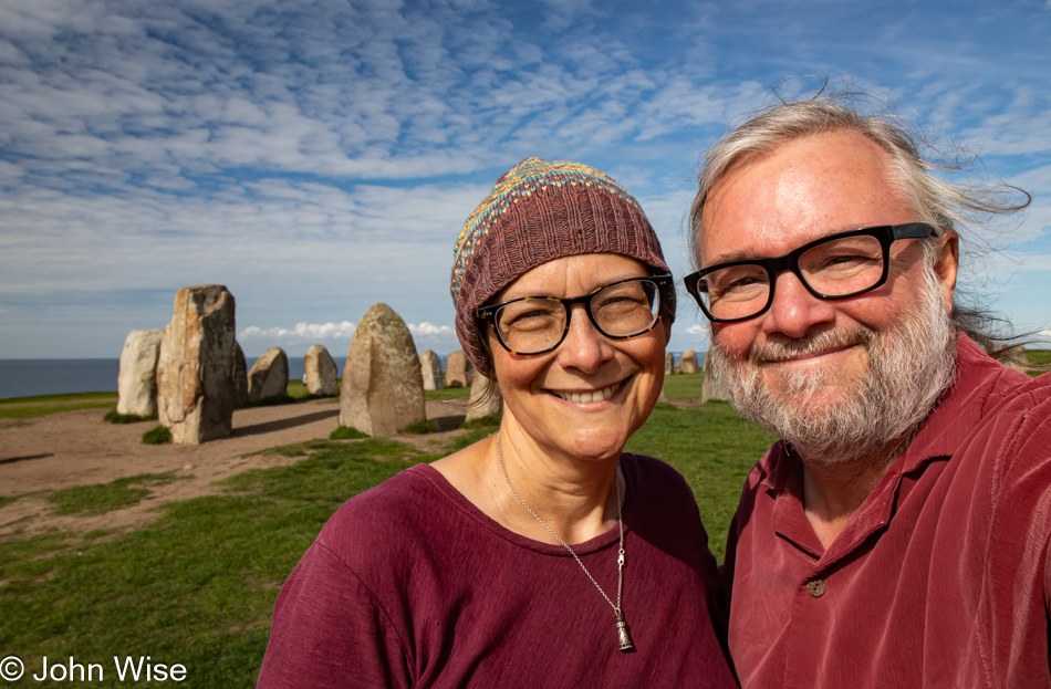 Caroline Wise and John Wise at Ales Stenar (Ale's Stones) in Kåseberga, Sweden