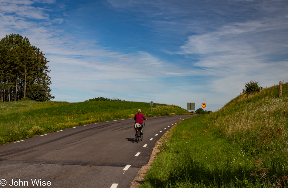 Riding up Peppingevägen in southern Sweden to the Valleberga Church