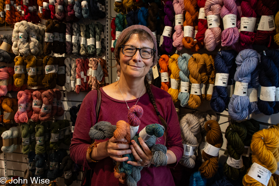 Caroline Wise at Aunt Hulda Yarn store in Lund, Sweden