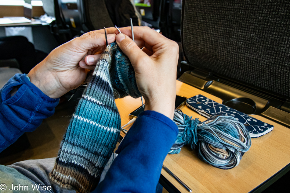 Knitting on Train to Gothenburg, Sweden